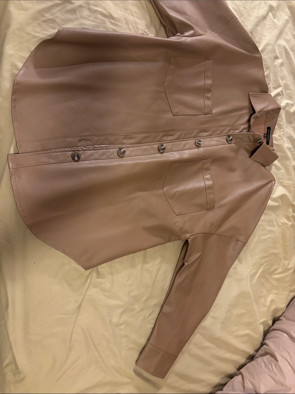 Blu Pepper Faux Leather Shacket in Taupe